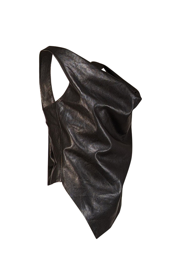 Current Boutique-Nanushka - Black Faux Leather Cowl Neckline Sleeveless Top Sz L