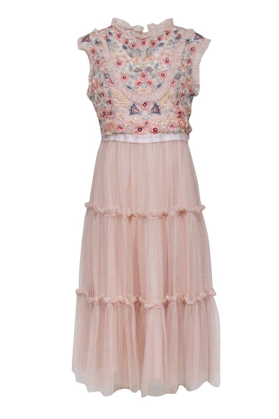 Current Boutique-Needle & Thread - Blush Pink Floral Beaded & Embroidered Bodice Dress Sz 10