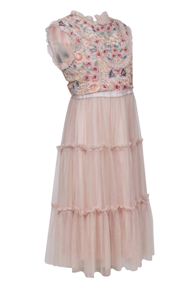 Current Boutique-Needle & Thread - Blush Pink Floral Beaded & Embroidered Bodice Dress Sz 10