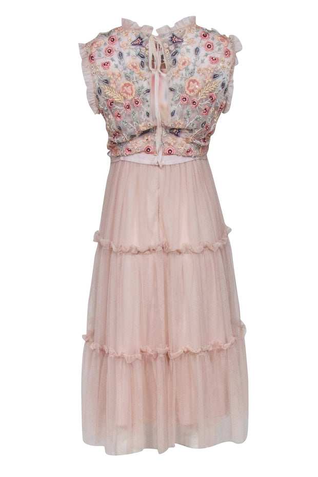 Current Boutique-Needle & Thread - Blush Pink Floral Beaded & Embroidered Bodice Dress Sz 10