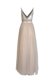Needle & Thread - Beige Sequin & Beaded Bodice Tulle Bottom Formal Dress Sz 4 - Current Boutique