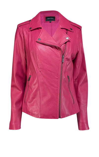 Neiman Marcus - Fuchsia Leather Moto Jacket Sz L - Current Boutique