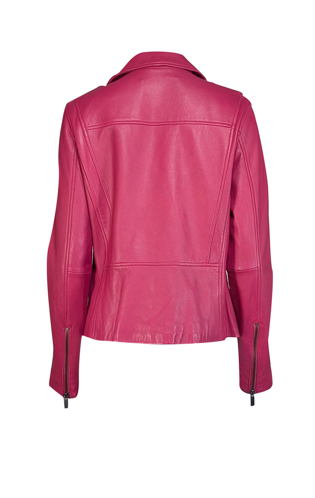 Neiman Marcus - Fuchsia Leather Moto Jacket Sz L - Current Boutique