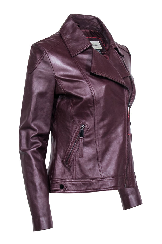 Current Boutique-Neiman Marcus - Maroon Leather Moto Zip Jacket Sz S