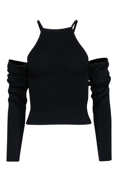 Current Boutique-Nicolas - Black Ribbed Sleeveless Top w/ Attached Cardigan Sz S