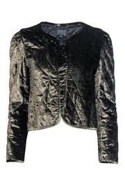 Current Boutique-Nili Lotan - Black Quilted Velvet Cropped Jacket w/ Metallic Sheen Sz M