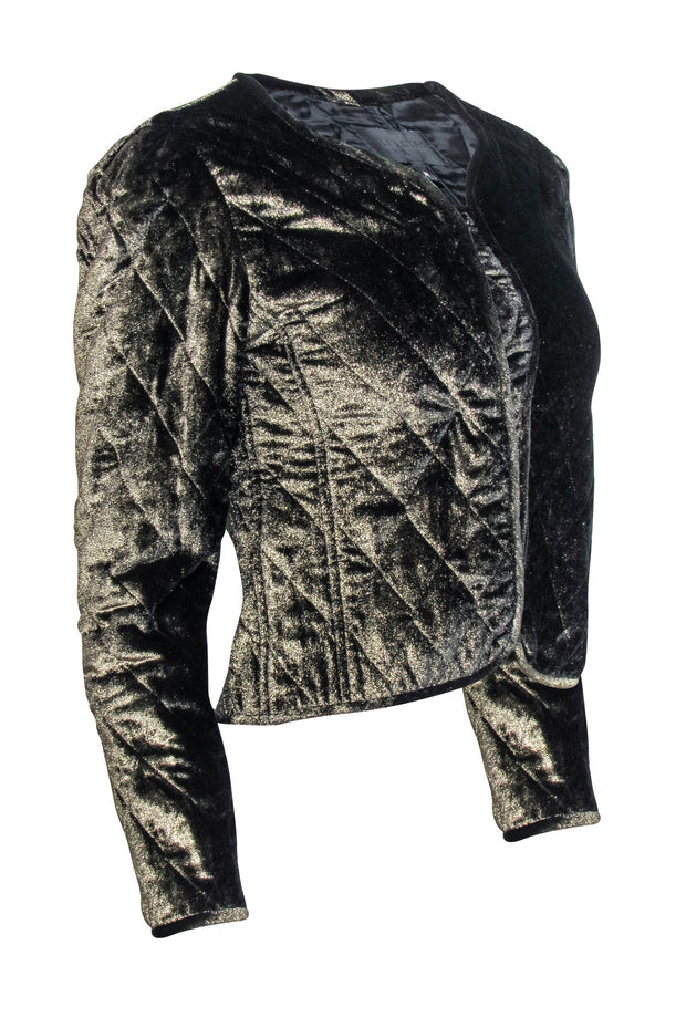 Current Boutique-Nili Lotan - Black Quilted Velvet Cropped Jacket w/ Metallic Sheen Sz M
