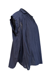 Current Boutique-Nili Lotan - Navy Cotton Oversized Shirred Blouse Sz S