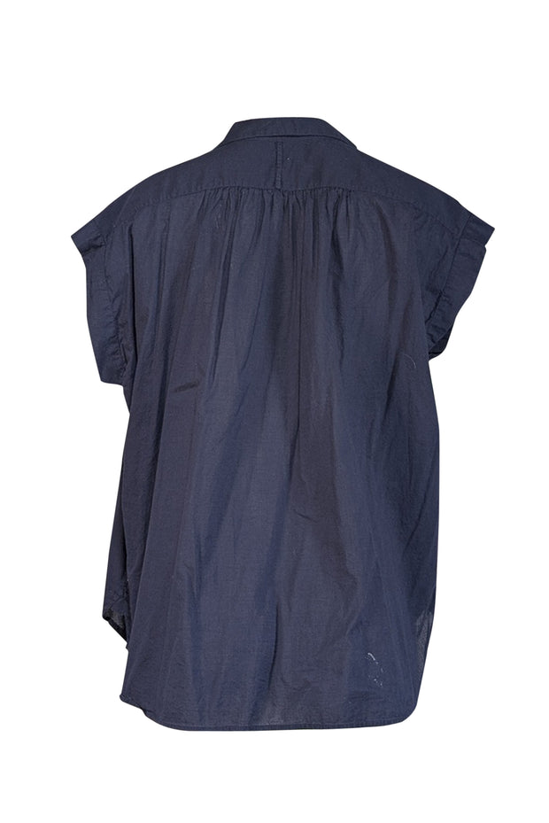 Current Boutique-Nili Lotan - Navy Cotton Oversized Shirred Blouse Sz S