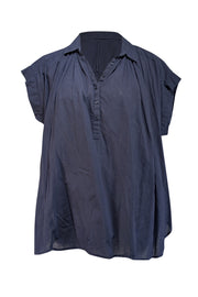Current Boutique-Nili Lotan - Navy Cotton Oversized Shirred Blouse Sz S