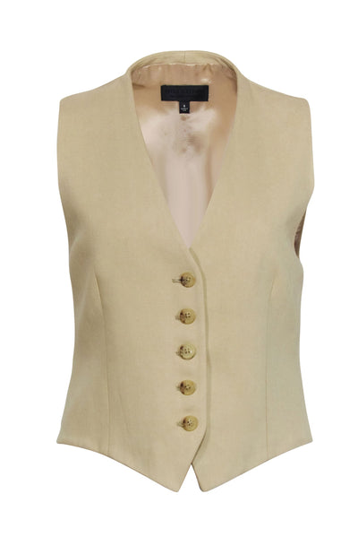 Current Boutique-Nili Lotan - Beige Linen Blend Button Front Vest Sz 4