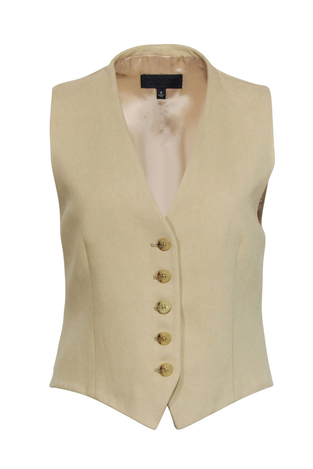 Current Boutique-Nili Lotan - Beige Linen Blend Button Front Vest Sz 4