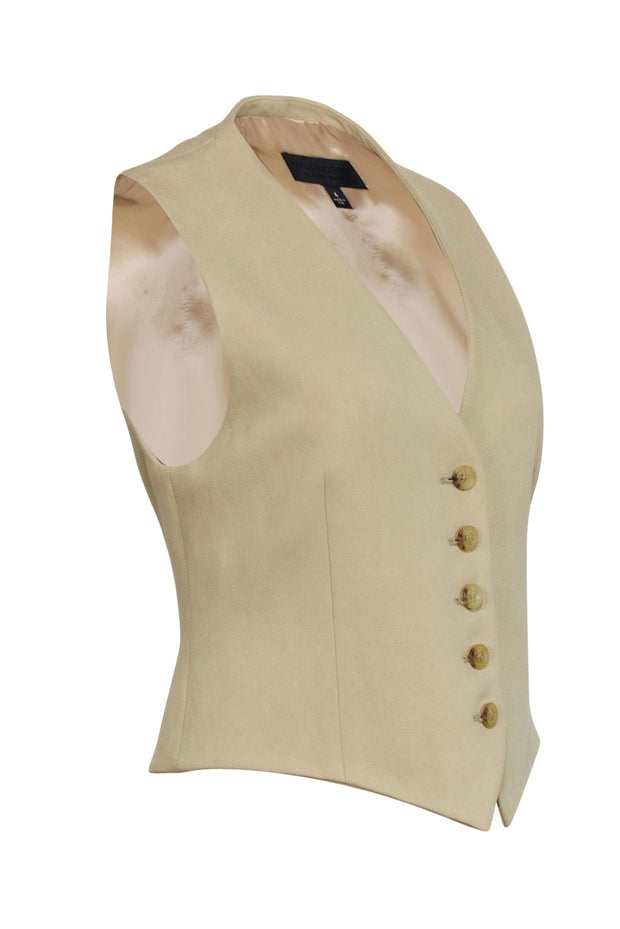 Current Boutique-Nili Lotan - Beige Linen Blend Button Front Vest Sz 4