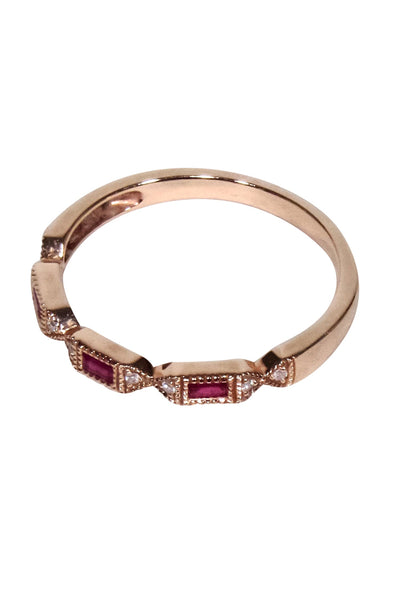 Current Boutique-No Label - 14k Rose Gold Jeweled Ring Sz 6