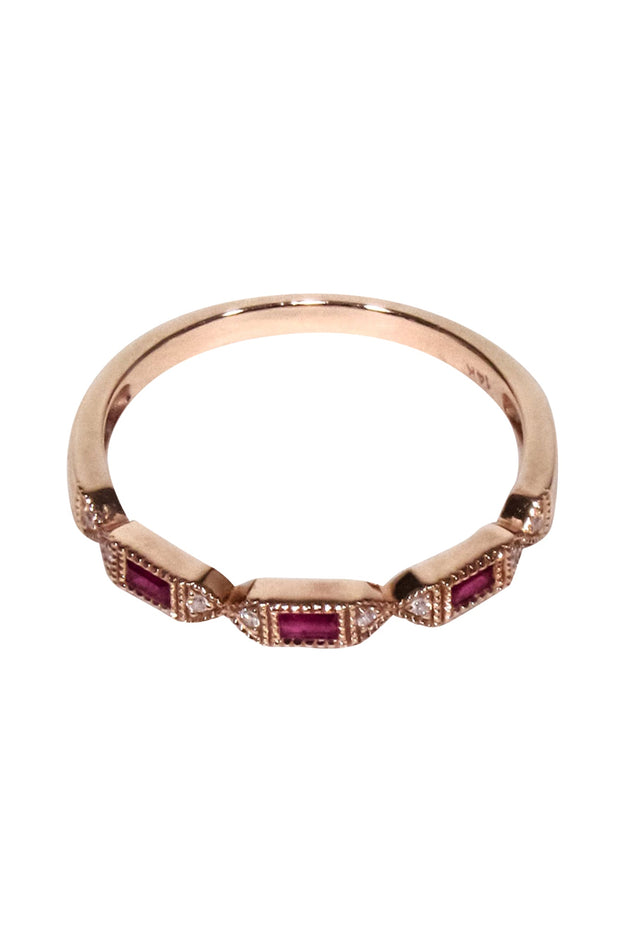 Current Boutique-No Label - 14k Rose Gold Jeweled Ring Sz 6