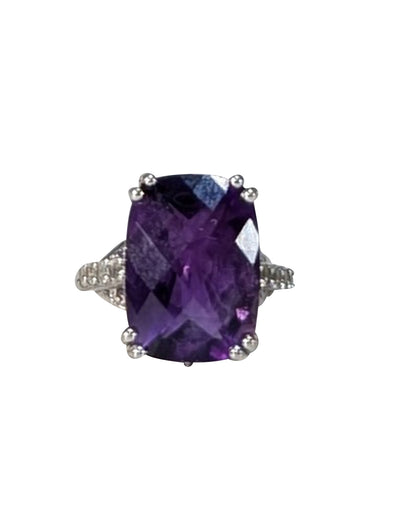 No Label - Sterling Silver & Purple Amethyst Ring Sz 8 - Current Boutique