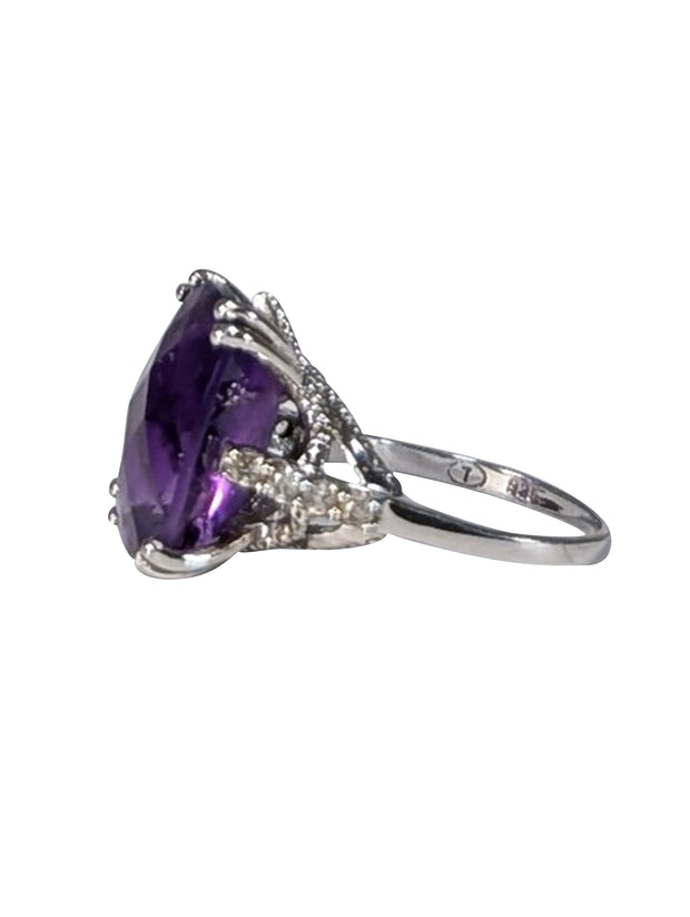 No Label - Sterling Silver & Purple Amethyst Ring Sz 8 - Current Boutique