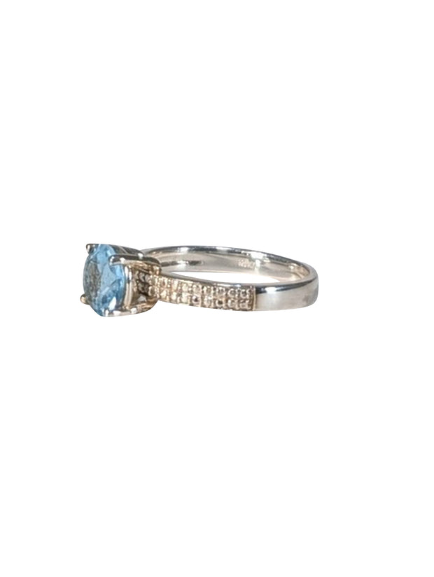 No Label - Sterling Silver & Blue Center Stone Ring Sz 8 - Current Boutique