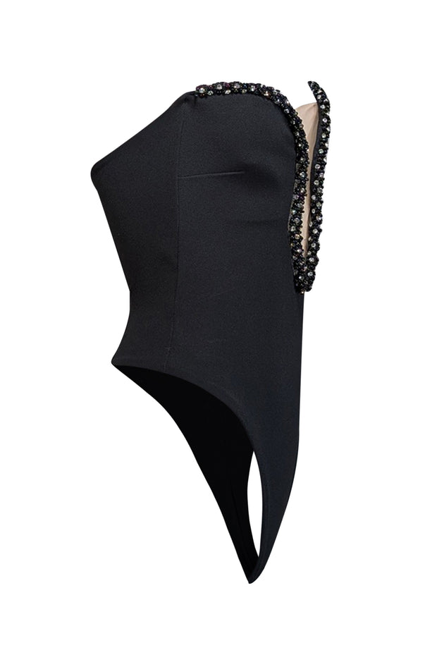 Nookie - Black Embellished Plunge Neck Strapless Bodysuit Sz S - Current Boutique