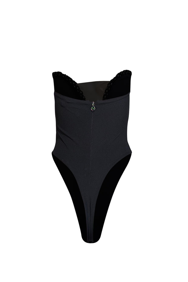 Nookie - Black Embellished Plunge Neck Strapless Bodysuit Sz S - Current Boutique