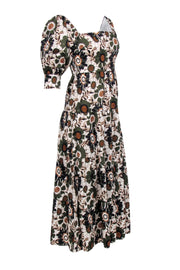 Current Boutique-o.p.t - Ivory w/ Olive, Black, & Orange Floral Detail Mid Maxi Dress Sz S