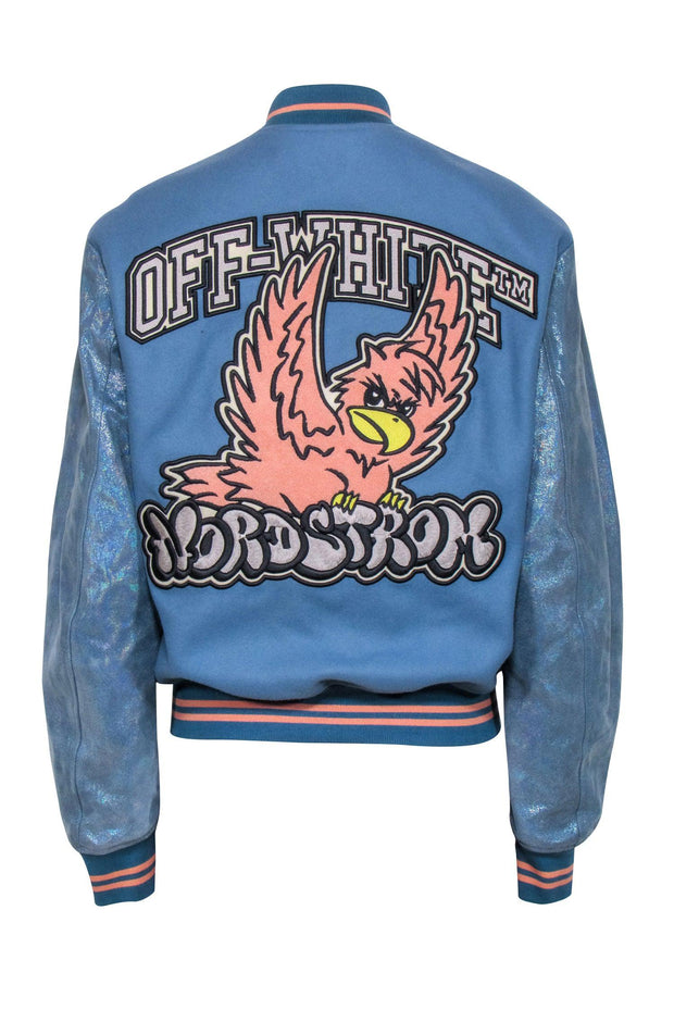 Current Boutique-Off-White - Blue & Iridescent Letterman Style Jacket Sz S