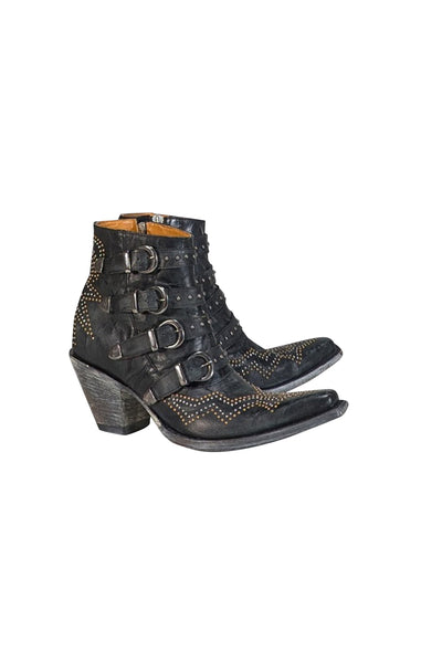 Current Boutique-Old Gringo - Black Leather Studded Buckle Detail Short Boots Sz 6.5