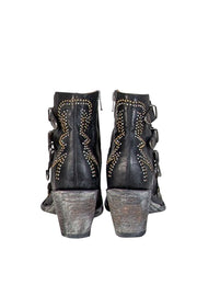 Current Boutique-Old Gringo - Black Leather Studded Buckle Detail Short Boots Sz 6.5