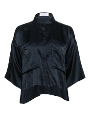 Current Boutique-One Teaspoon - Black Silk Crop Sleeve Button Front Top Sz S