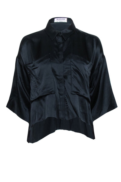 Current Boutique-One Teaspoon - Black Silk Crop Sleeve Button Front Top Sz S