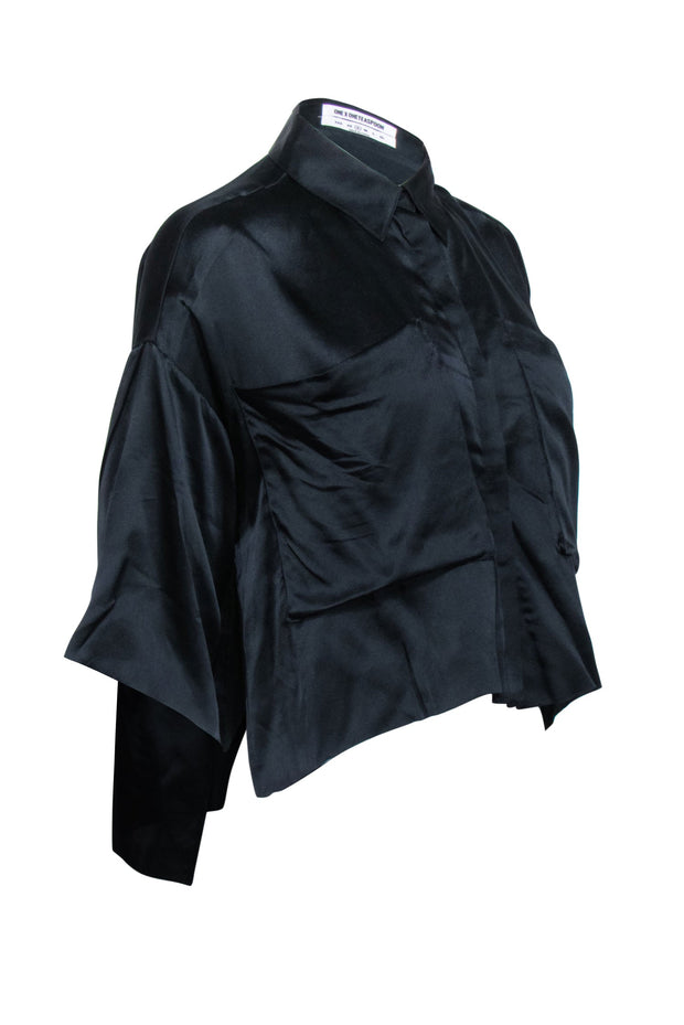 Current Boutique-One Teaspoon - Black Silk Crop Sleeve Button Front Top Sz S