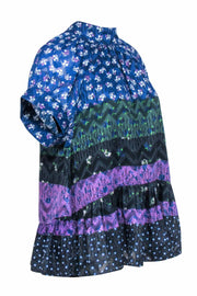 Current Boutique-Opening Ceremony - Blue & Multi Color Floral Short Sleeve Shirt Sz L