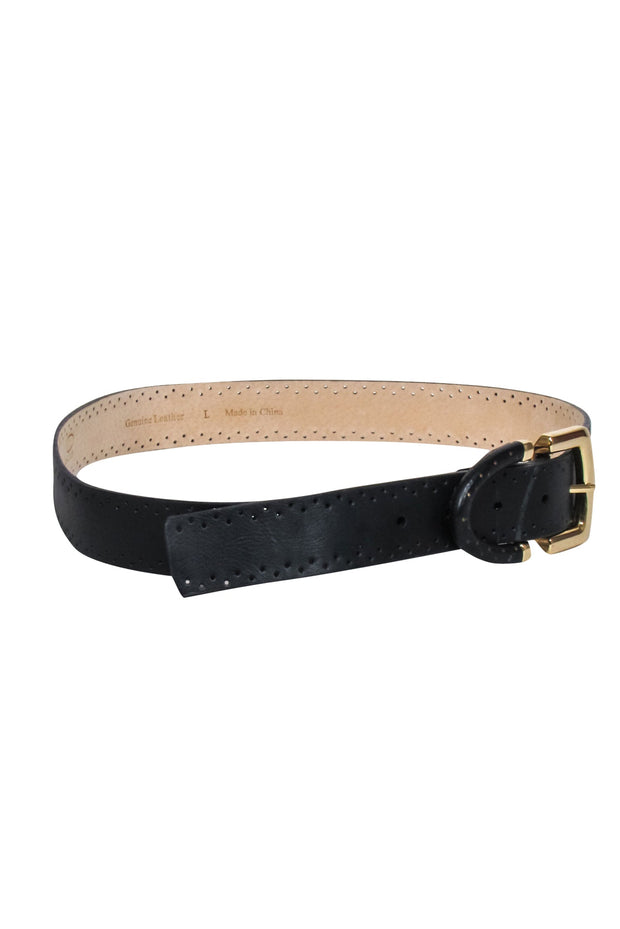 Current Boutique-Oscar de la Renta - Black Genuine Leather Dotted Print Belt Sz L