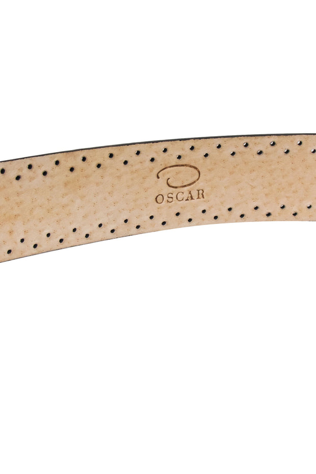 Current Boutique-Oscar de la Renta - Black Genuine Leather Dotted Print Belt Sz L