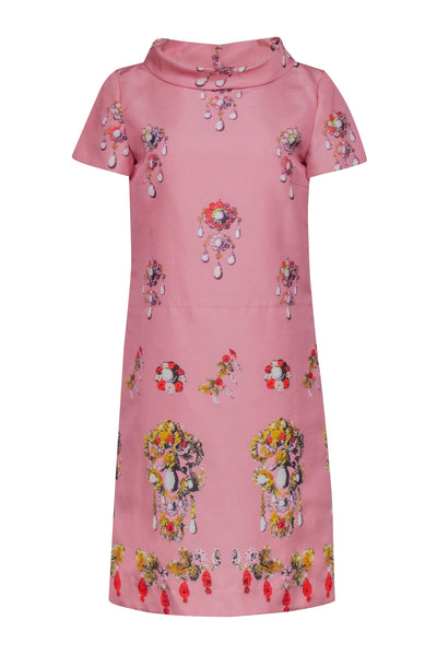 Current Boutique-Oscar de la Renta - Pink w/ Jewel Print Short Sleeve Dress Sz 6