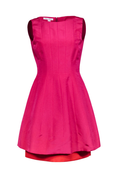 Current Boutique-Oscar de la Renta - Magenta Silk A-Line Dress w/ Orange Hem Sz 6