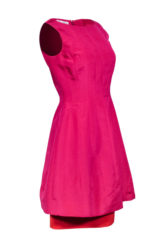 Current Boutique-Oscar de la Renta - Magenta Silk A-Line Dress w/ Orange Hem Sz 6