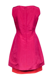 Current Boutique-Oscar de la Renta - Magenta Silk A-Line Dress w/ Orange Hem Sz 6