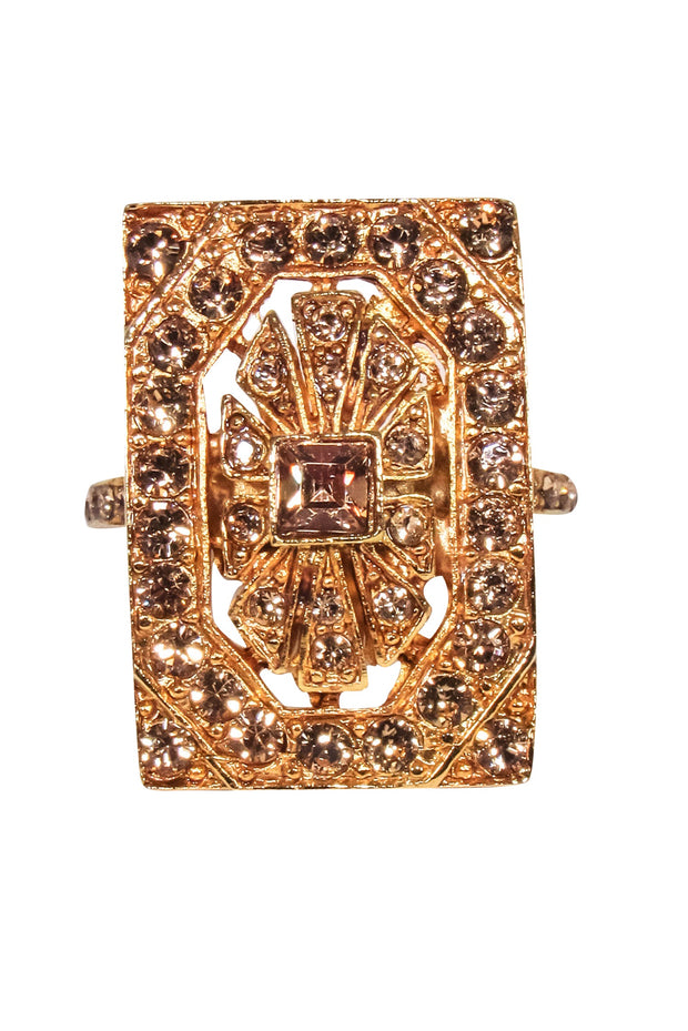 Current Boutique-Oscar de la Renta - Rose Gold Rectangular Gem Ring Sz 6