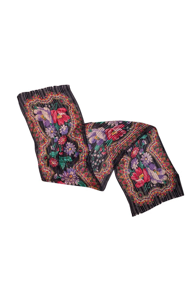 Oscar de la Renta - Navy &amp; Multi Color Floral Silk Scarf - Current Boutique