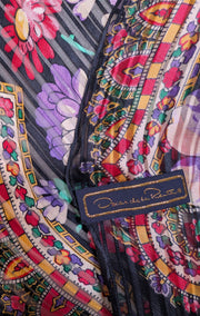 Oscar de la Renta - Navy &amp; Multi Color Floral Silk Scarf - Current Boutique