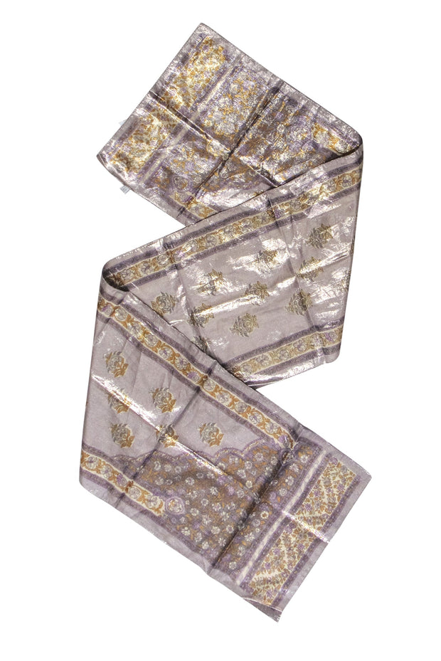 Current Boutique-Oscar de la Renta - Silver, Lavender, & Gold Paisley Print Scarf