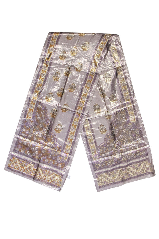Current Boutique-Oscar de la Renta - Silver, Lavender, & Gold Paisley Print Scarf