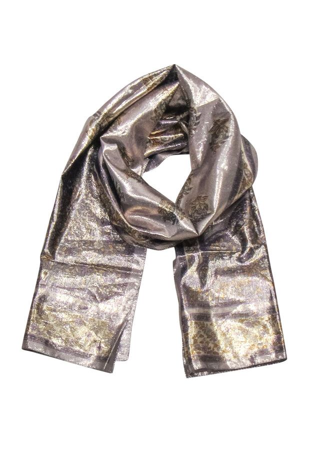 Current Boutique-Oscar de la Renta - Silver, Lavender, & Gold Paisley Print Scarf