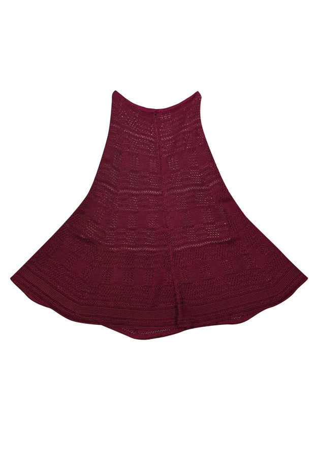 Oscar de la Renta - Dark Red Crochet Knit Skirt Sz S - Current Boutique