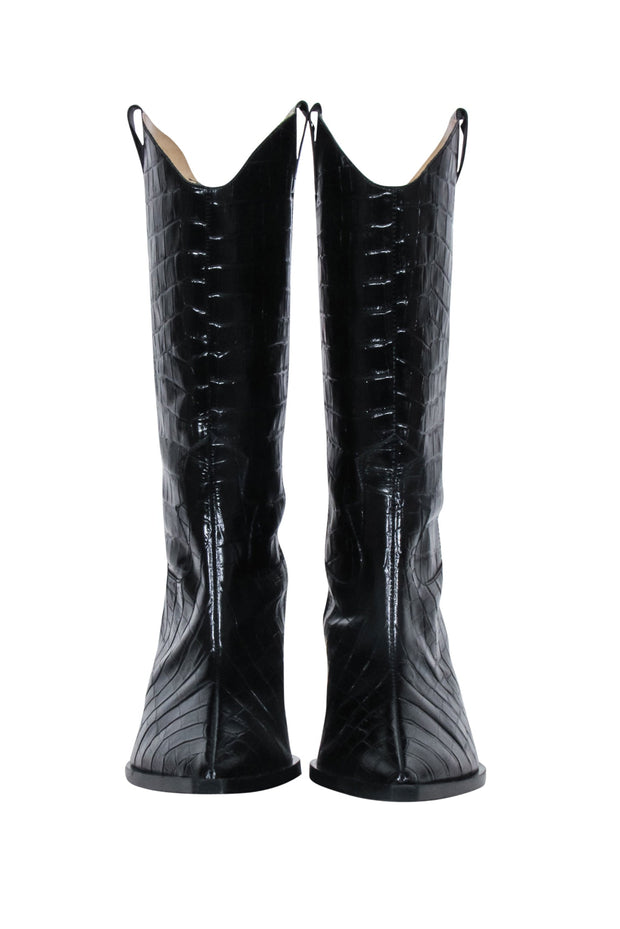Current Boutique-& Other Stories - Black Croc Embossed Leather Cowboy Boots Sz 9.5