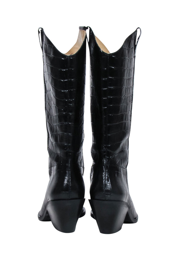 Current Boutique-& Other Stories - Black Croc Embossed Leather Cowboy Boots Sz 9.5