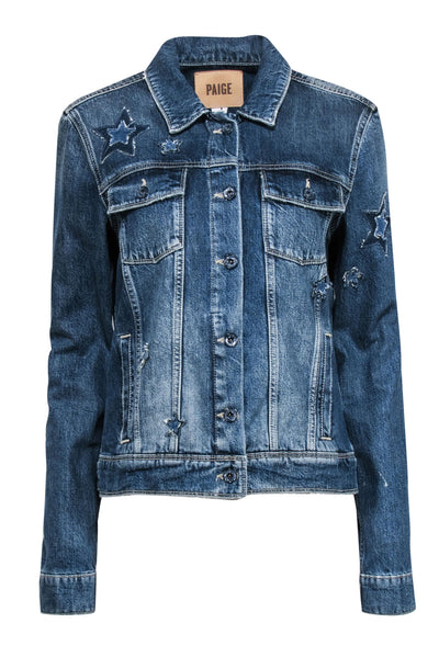 Current Boutique-Paige - Blue Denim Jacket w/ Star Patches Sz L