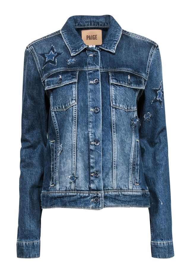 Current Boutique-Paige - Blue Denim Jacket w/ Star Patches Sz L