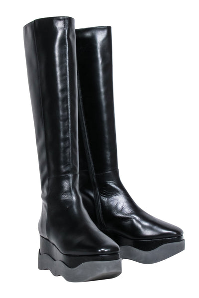 Current Boutique-Paloma Barcelo - Black Leather Platform Tall Boots Sz 8.5